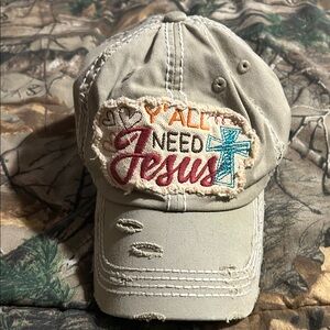 KBETHOS Tan 'Y'all Need Jesus' Distressed Cap